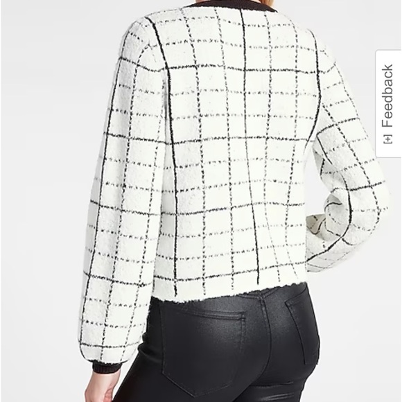 “Express” Chic plaid white/black sweater jacket with novelty buttons; XS; NWOT - Picture 3 of 13